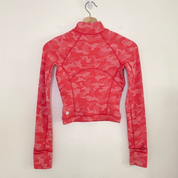 Lululemon Its Rulu Run Cropped Half Zip Heritage Camo Jacquard Raspberry Pink 0 - Picture 8 of 16